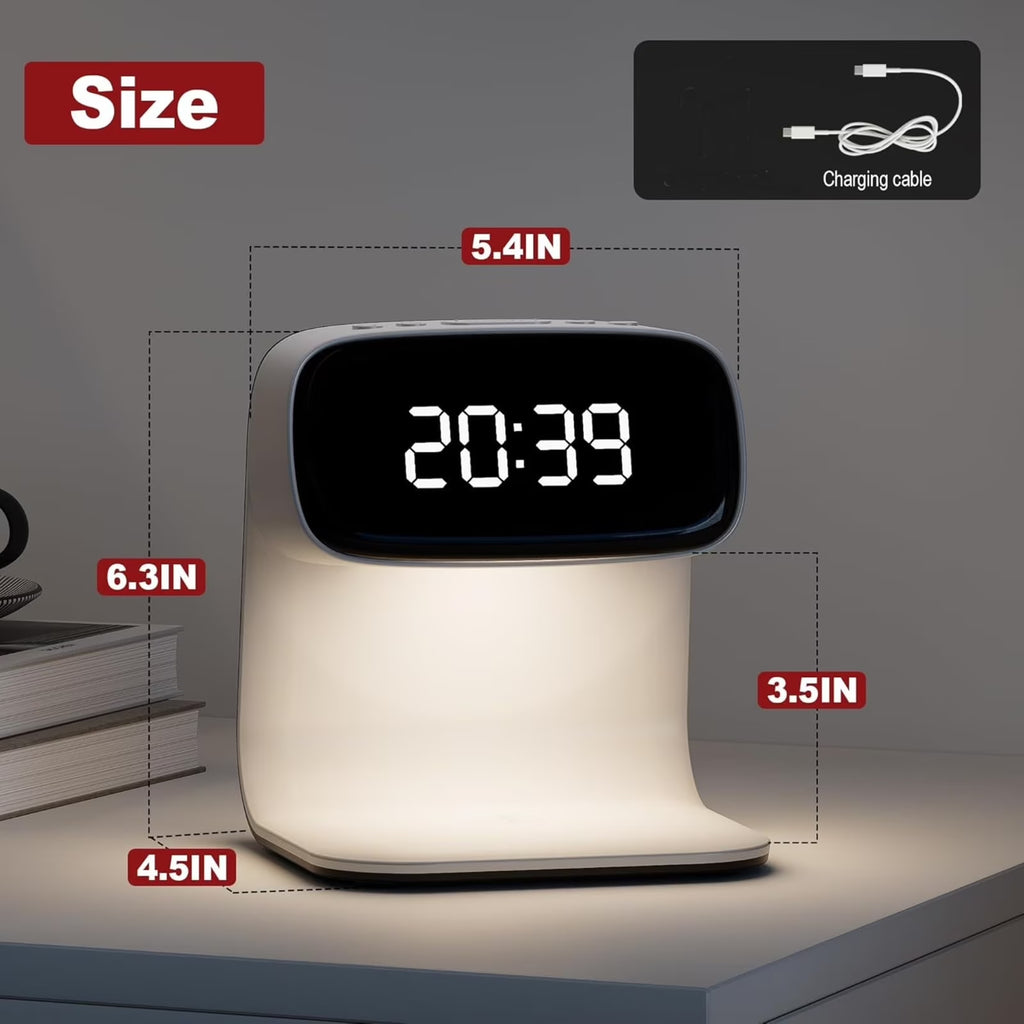 Wireless Charger Station Alarm Clock, Touch Control Night Light Lamp with LED Display, 3 Dimmable Brightness Levels for Bedroom, Desk Clock, Teenage Girl Gifts, Adult Gifts - White