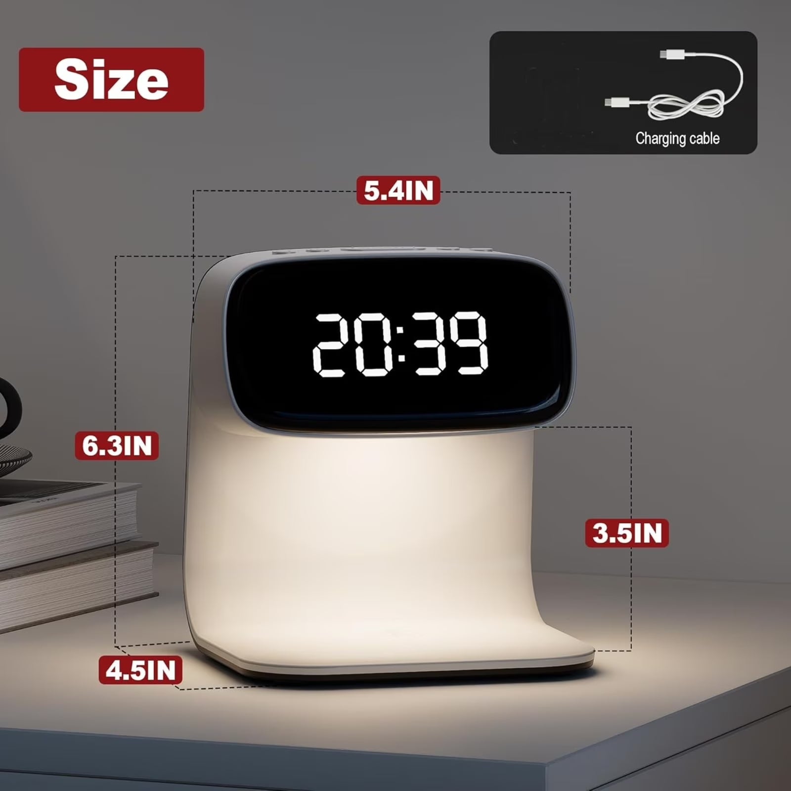 Wireless Charger Station Alarm Clock, Touch Control Night Light Lamp with LED Display, 3 Dimmable Brightness Levels for Bedroom, Desk Clock, Teenage Girl Gifts, Adult Gifts - White