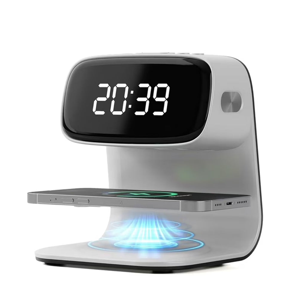 Wireless Charger Station Alarm Clock, Touch Control Night Light Lamp with LED Display, 3 Dimmable Brightness Levels for Bedroom, Desk Clock, Teenage Girl Gifts, Adult Gifts - White