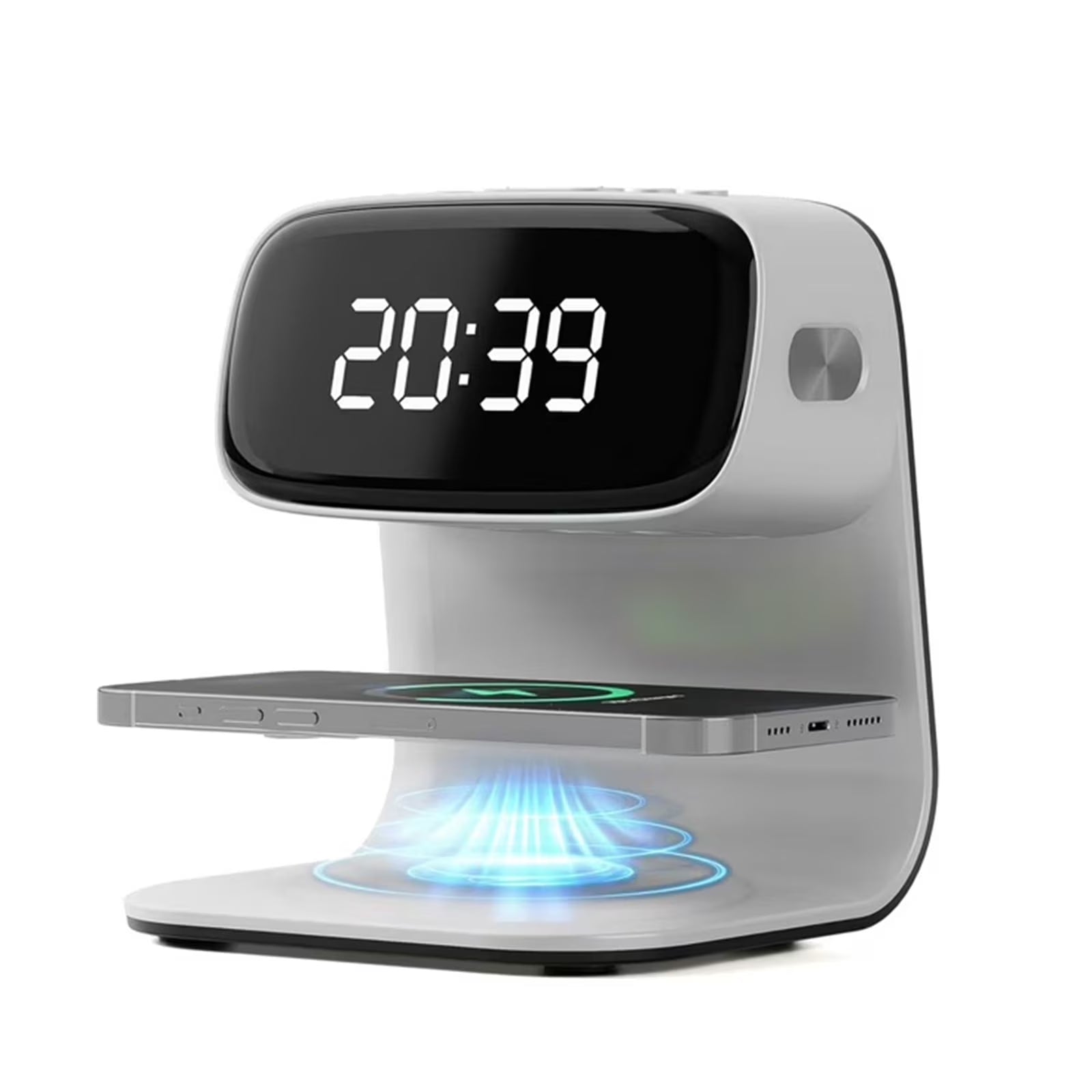 Wireless Charger Station Alarm Clock, Touch Control Night Light Lamp with LED Display, 3 Dimmable Brightness Levels for Bedroom, Desk Clock, Teenage Girl Gifts, Adult Gifts - White