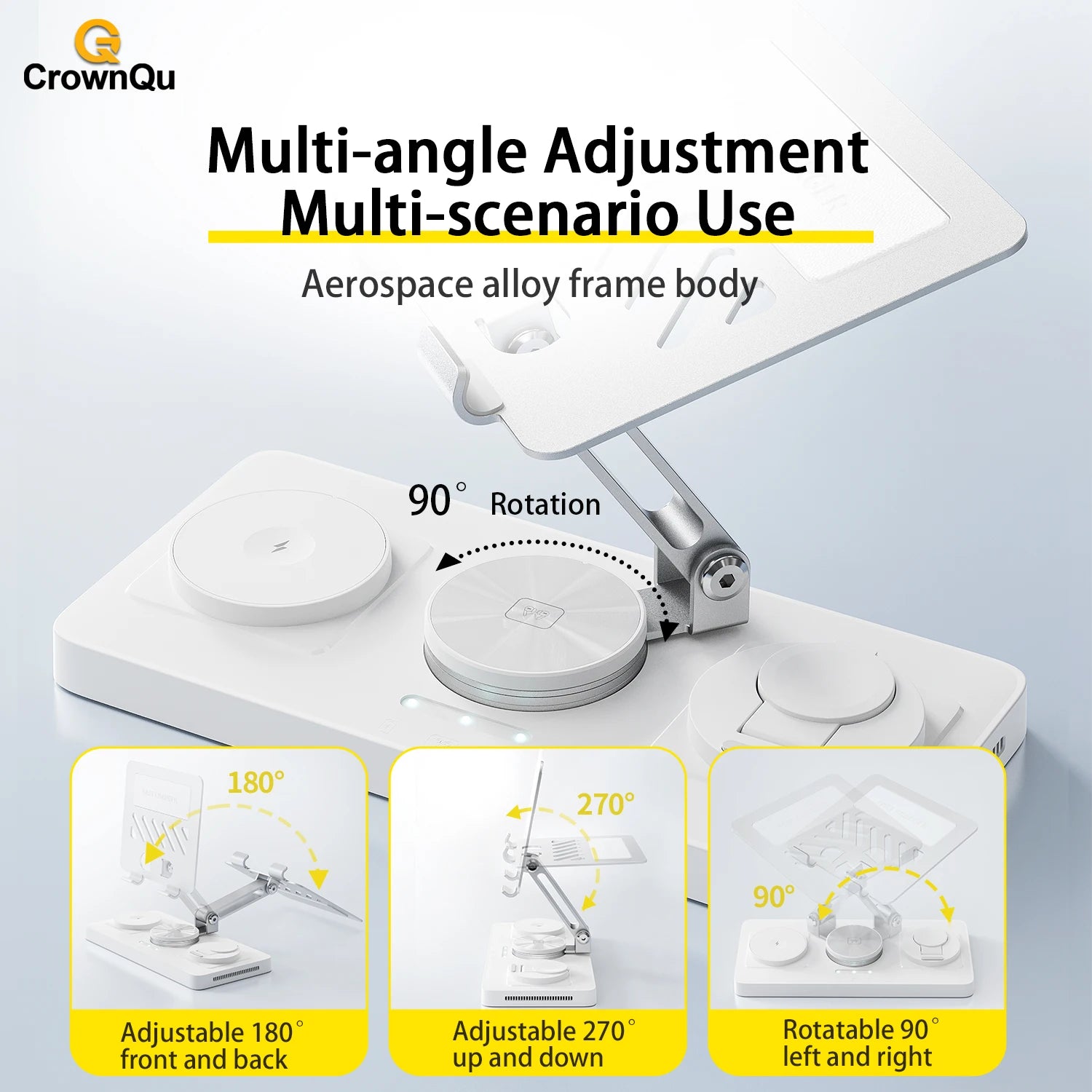 5-In-1 Wireless Charger Ipad Fast Charging Station Stand with 80Cm Type-C Retractable Cable for Iphone 17 16 15 Watch Airpods